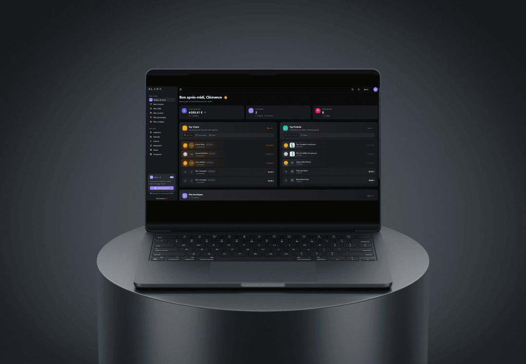 Mockup du dashboard Klark sur ordinateur portable